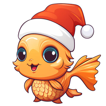 Cute Goldfish Christmas Clipart Illustration