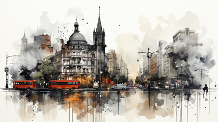 modern city skyline with skyscrapers and buildings.