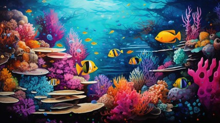 Fishes in the reef. Colorful illustration.