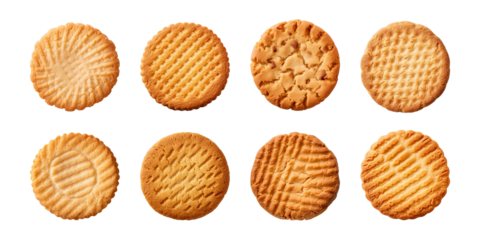 Tasty round biscuit collection isolated on a transparent background