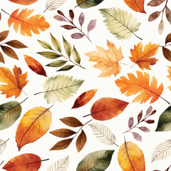 Fototapeta na wymiar Fall leave. Harvest pattern. Watercolor autumn seamless pattern with autumn leaves berries on white background. Perfect for greetings, invitations, manufacture wrapping paper, textile, wedding