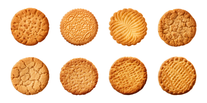 Tasty round biscuit collection isolated on a transparent background