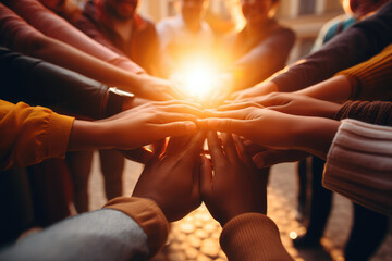Hands Joined in a Circle - Strenght in Togetherness - All for One - Diversity Concept - AI Generated
