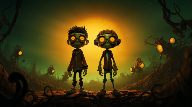 Zwei Jungs mit leuchtenden Augen - Miniatur Puppen, Claymation, Animation