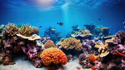 Fototapeta na wymiar coral reef with fish with copy space