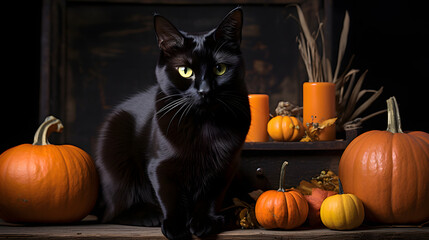Black cat and pumpking, halloween style.