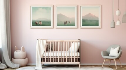 A baby's room with a crib and a chair