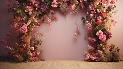 A room with a bunch of flowers on the wall - Powered by Adobe