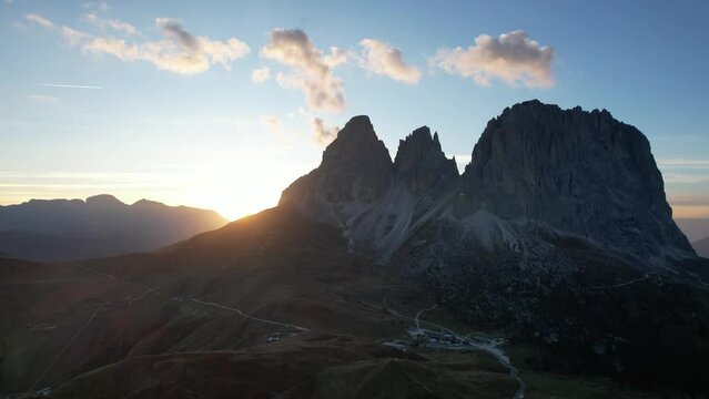 Beautiful landscape Italian dolomites aerial view-with mountain meadows,lakes and rocky and sharp mountain tops,Dolomite Alps mountains, anazei,Piz Boe ,Trentino,Alto Adige,Sudtirol, Dolomites,Italy