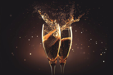 champagne glasses happy New Year - obrazy, fototapety, plakaty