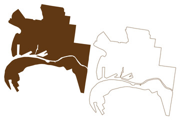 City of Melbourne (Commonwealth of Australia, Victoria state, Vic) map vector illustration, scribble sketch Melbourne City Council (MCC) map