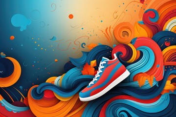 Abstract colorful background with sneakers and leaves. Abstract background for Put on your own Shoes Day