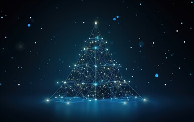 Abstract Christmas tree made of lights on a blue background. Abstract bokeh backdrop. New year and...
