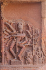 Dancing Shiva, Badami cave temple, Badami, Karnataka, India.