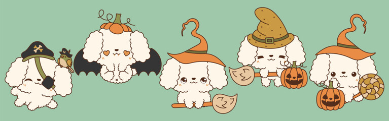 Collection of Vector Halloween Poodle Dog Art. Set of Isolated Halloween Puppy Illustration