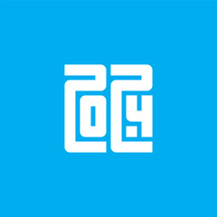 Minimalist calendar or brochure cover, typographic illustration or greeting card. Inscription 2024 looks like Arabic script. T-shirt print. New year 20 24.