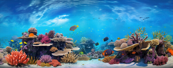 Fototapeta na wymiar Vibrant Underwater Oasis: Fish and Coral Reef 