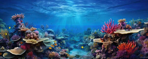 Fototapeta na wymiar Vibrant Underwater Oasis: Fish and Coral Reef 
