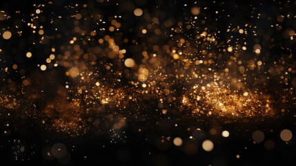 Beautiful background of gold splashes on black. Golden bokeh and with