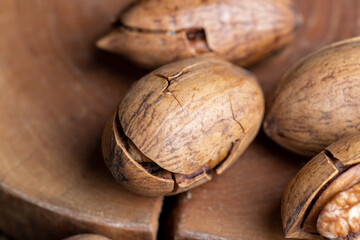 Pecan in a shell on the table