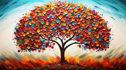 A tree with colorful leaves.