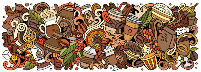 Coffee doodle cartoon funny banner © balabolka