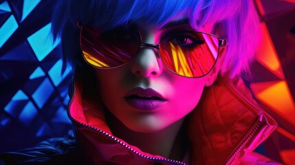 Obraz premium A woman with blue hair and neon glasses