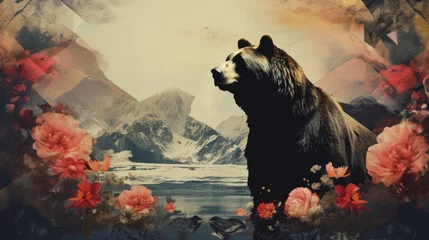 Poster A painting of a bear surrounded by flowers © Maria Starus