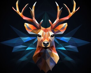 A deer head made up of triangles on a black background