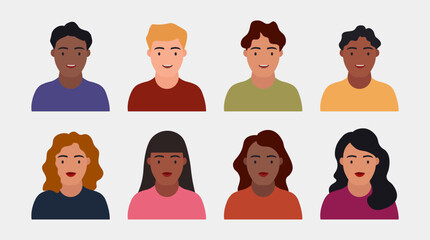 collection of avatars of different people. Face portraits characters. Flat vector.