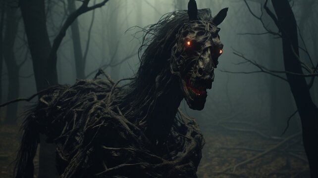 An undead twisted evil horse dark forest AI Generated pictures