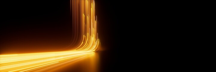 3d rendering, abstract neon background. Modern wallpaper with glowing gold vertical lines - obrazy, fototapety, plakaty