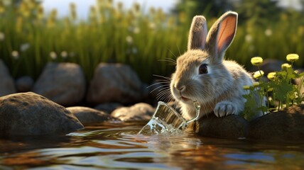 Rabbit long without drinking water without animal image Ai generated art