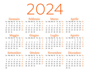 Calendar for 2024 in Italian, week starts on Monday