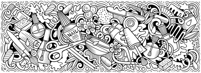 Nail Salon doodle cartoon funny banner