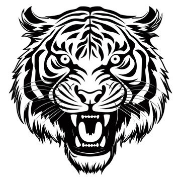 recommend clip art: tiger head. Isolated predator illustration, Mascot silhouette of wild animal,  tesfromale background. PNG