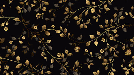 black and gold small floral texture background
