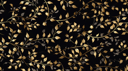 black and gold small floral texture background