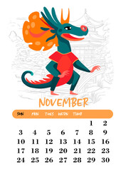 Chinese dragon calendar 2024. Symbol of 2024 year is dragon