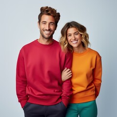 Fototapeta premium Illustration of a couple fashion portrait with plain sweater mockup, AI. generative