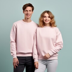 Fototapeta premium Illustration of a couple fashion portrait with plain sweater mockup, AI. generative