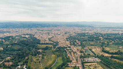 Fototapeta na wymiar Florence, Italy. General view of the city in cloudy weather. Summer, Aerial View