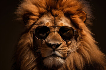 Lion with Sunglasses on Neutral Backdrop