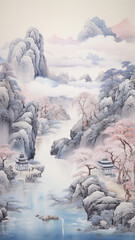 Fototapeta na wymiar AI Chinese landscape art painting, free pictures