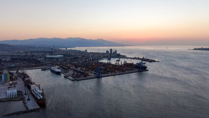 Aerial view of cargo ship in transit. © FATIR29