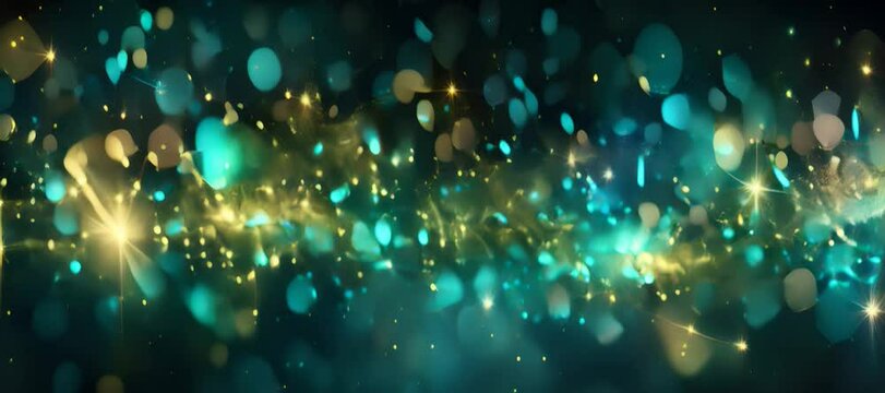Blue and gold abstract bokeh backdrop. New year and Christmas background footage. Generative AI