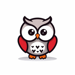 Kawaii owl, minimal vector with simple shapes and bold outlines illustration on a white b ackground.