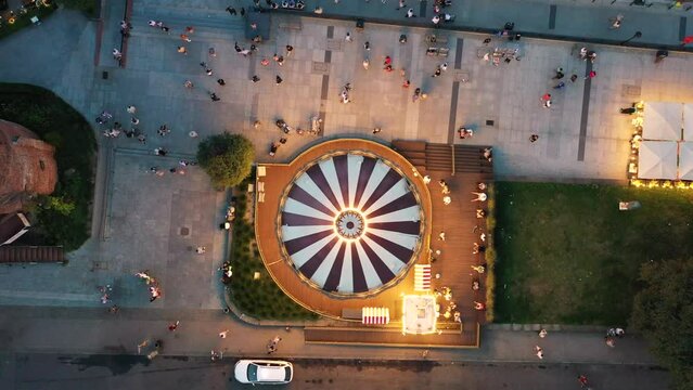 Top view of a beautiful carousel in Gdansk on the Motława River, Poland