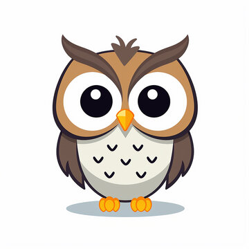 Kawaii owl, minimal vector with simple shapes and bold outlines illustration on a white background.