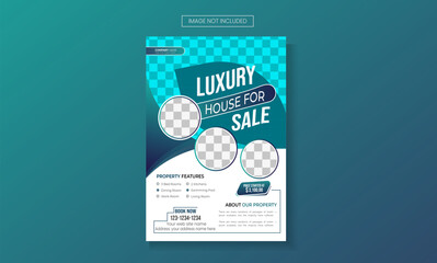 Obraz premium Professional real estate flyer template design for housing or property business agency. Home sale advertisement poster fully editable